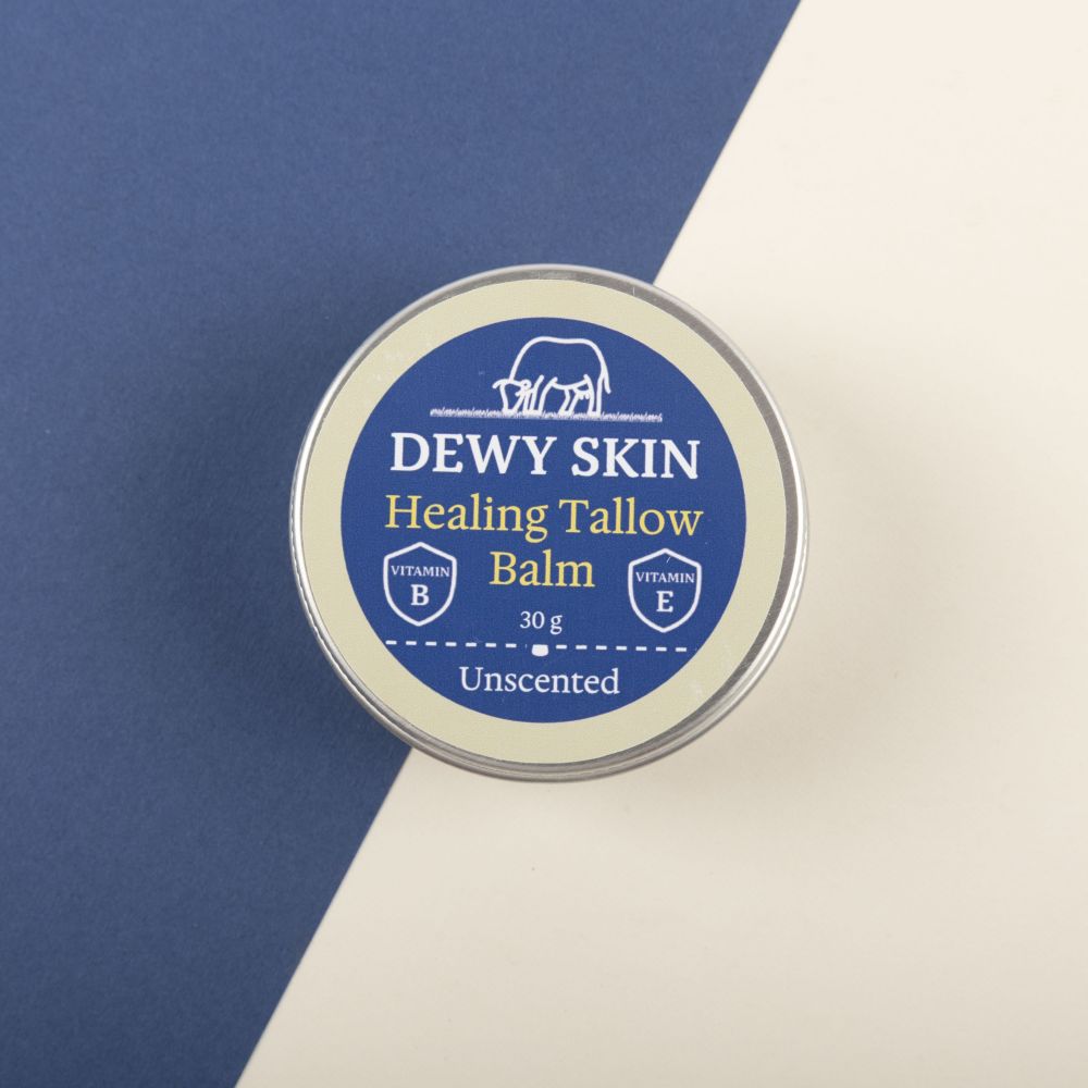 Dewy Skin Natural Healing Tallow Balm Unscented jar packagaing