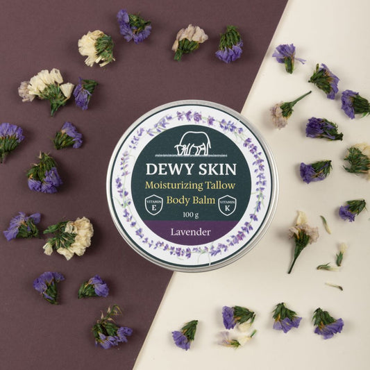 Dewy Skin Natural Moisturizing Tallow Balm Lavender packaging
